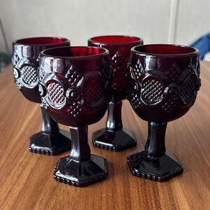 EUC Vintage Avon Ruby Red Textured Goblet Set of 4 Glasses made in the 1970s